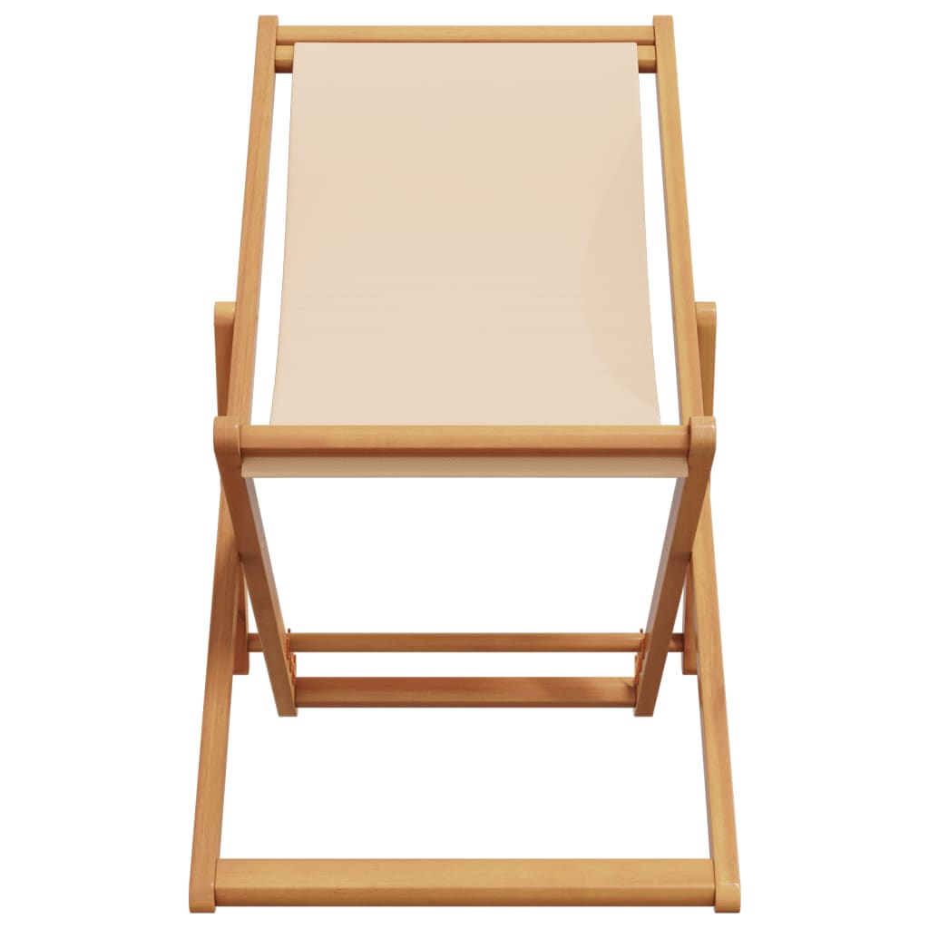 Strandstuhl Klappbar Beige Massivholz Eukalyptus und Stoff