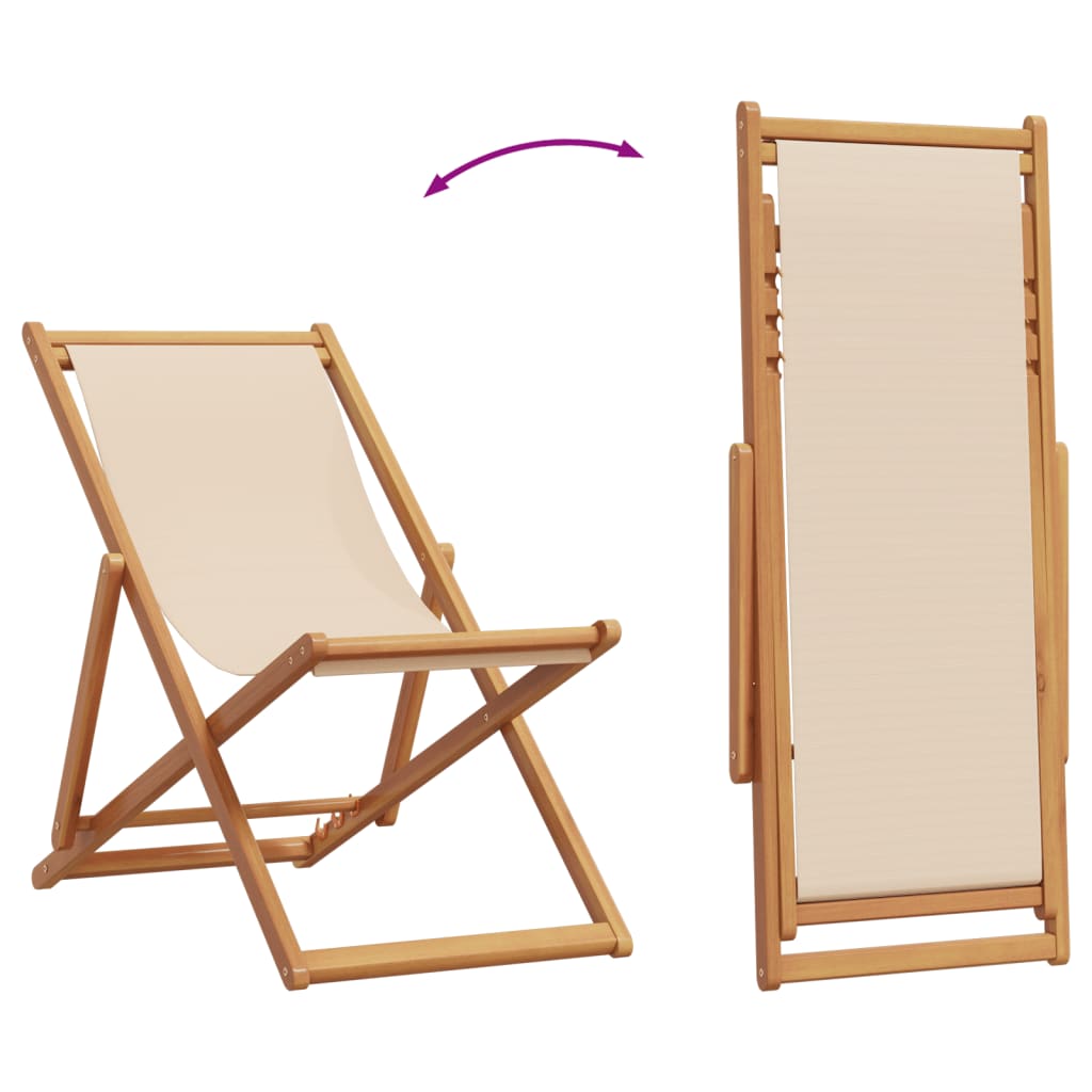 Strandstuhl Klappbar Beige Massivholz Eukalyptus und Stoff