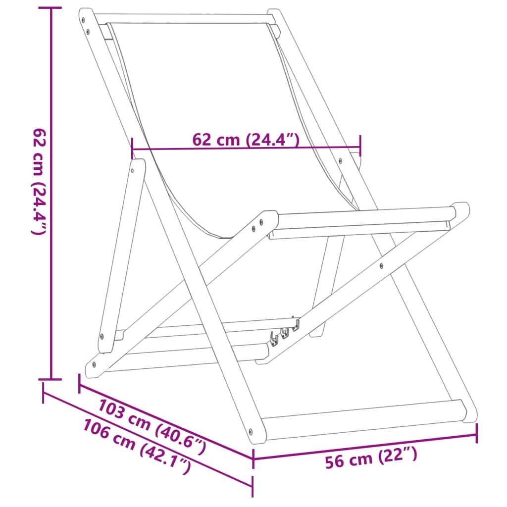 Strandstuhl Klappbar Taupe Massivholz Eukalyptus und Stoff