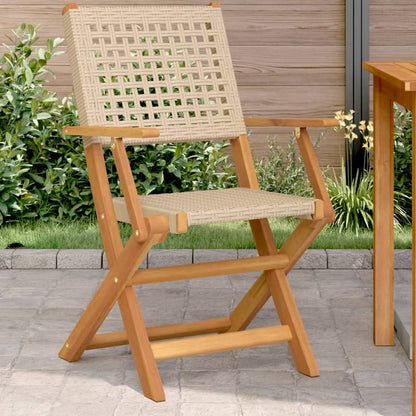 Gartenstühle 2 Stk. Beige Massivholz Akazie und Poly Rattan