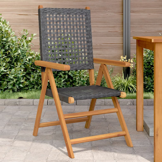 Gartenstühle 2 Stk. Schwarz Massivholz Akazie und Poly Rattan