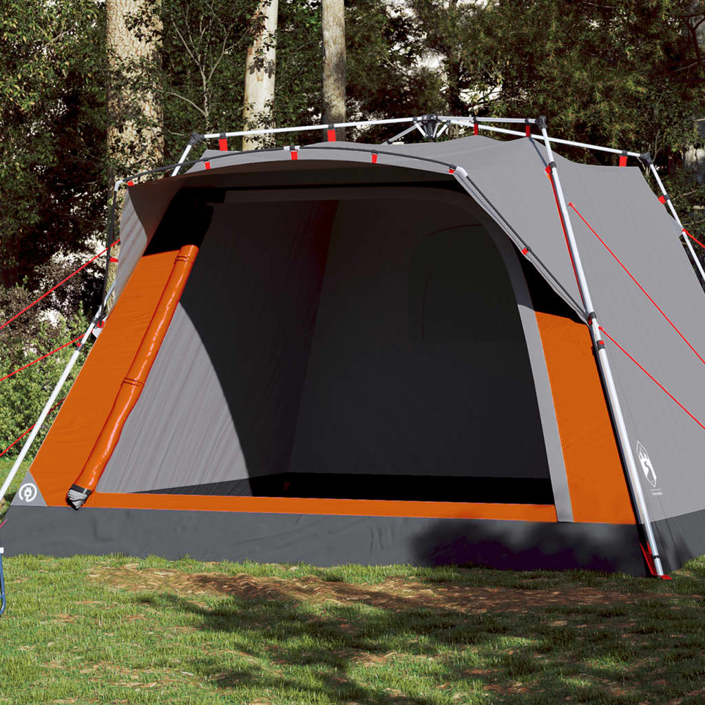 Campingzelt 4 Personen Grau und Orange Quick Release