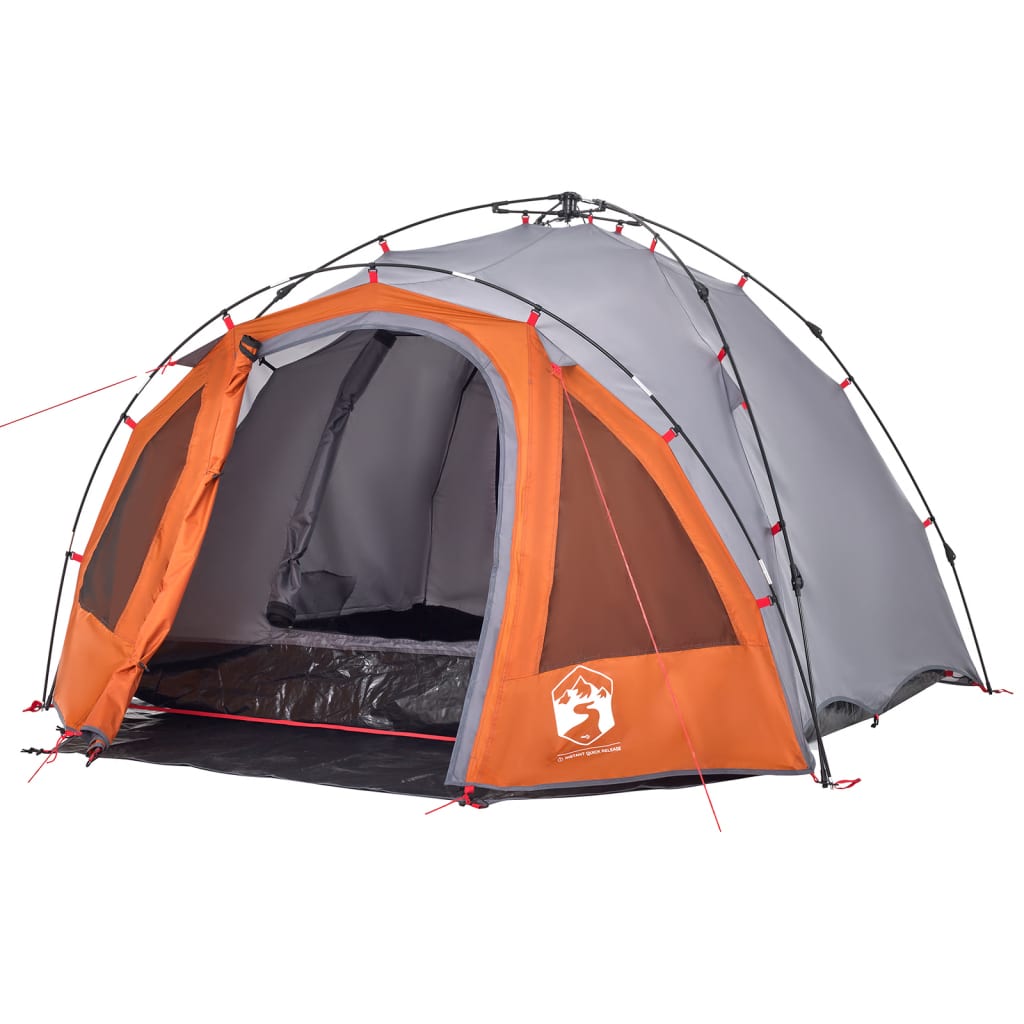 Kuppel-Campingzelt 3 Personen Grau und Orange Quick Release