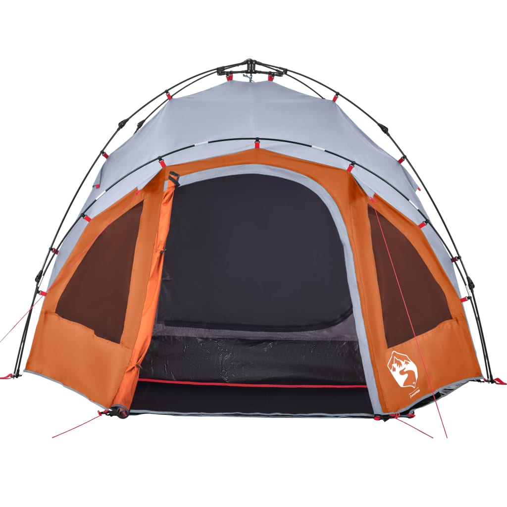 Kuppel-Campingzelt 3 Personen Grau und Orange Quick Release