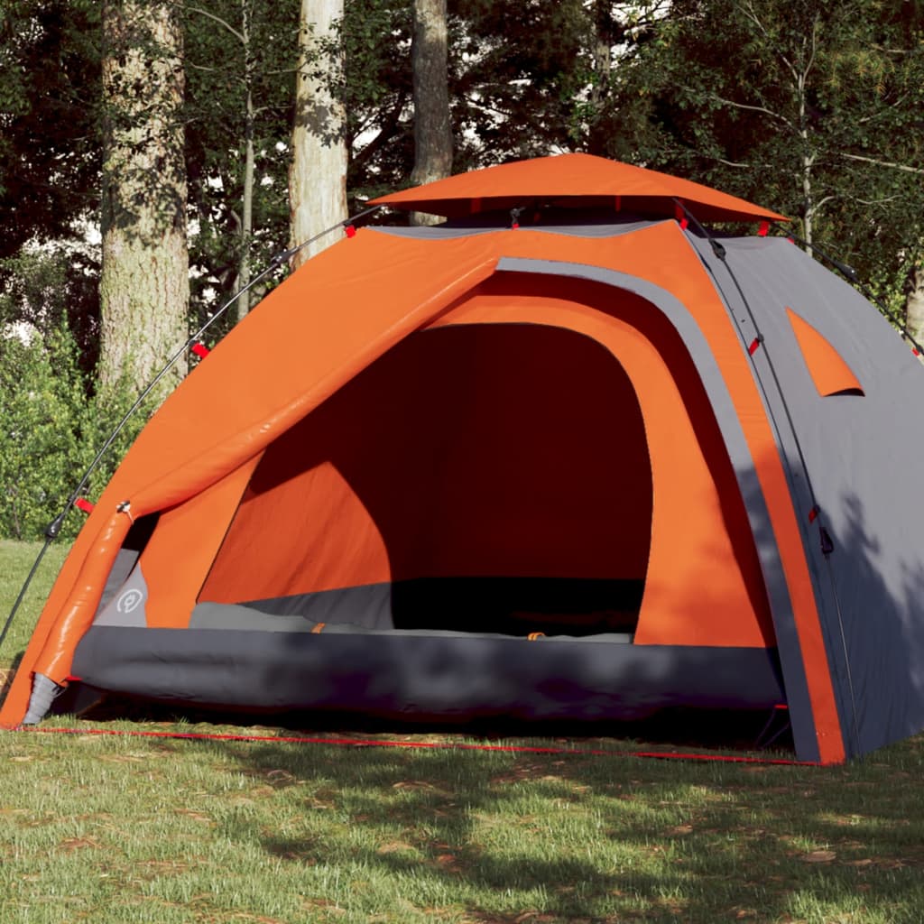 Kuppel-Campingzelt 4 Personen Grau und Orange Quick Release