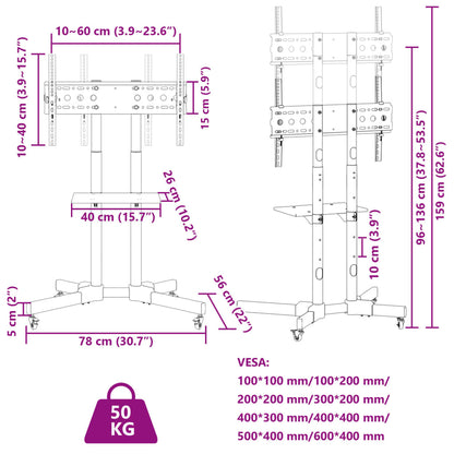 TV-Ständer Rädern 32-70 Zoll Bildschirm Max VESA 600x400mm 50kg