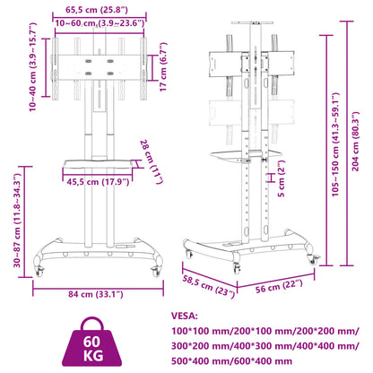 TV-Ständer auf Rollen 32-70 Zoll Max VESA 600x400 60kg