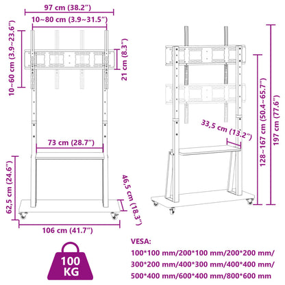 TV-Ständer auf Rollen 32-90 Zoll Max VESA 800x600 mm 100kg