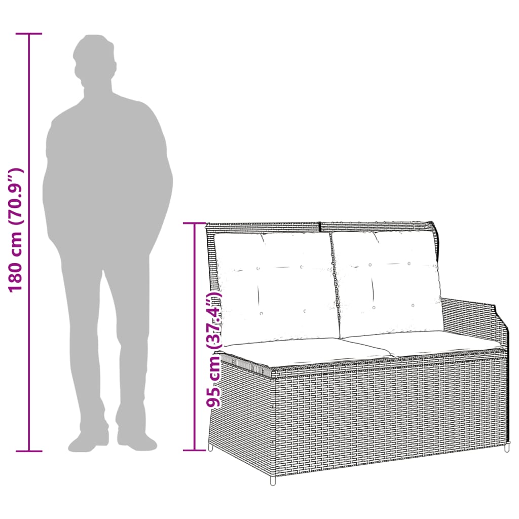 Gartenbank Verstellbar mit Kissen Braun Poly Rattan