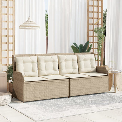 Gartenbank Verstellbar mit Kissen Beige Poly Rattan