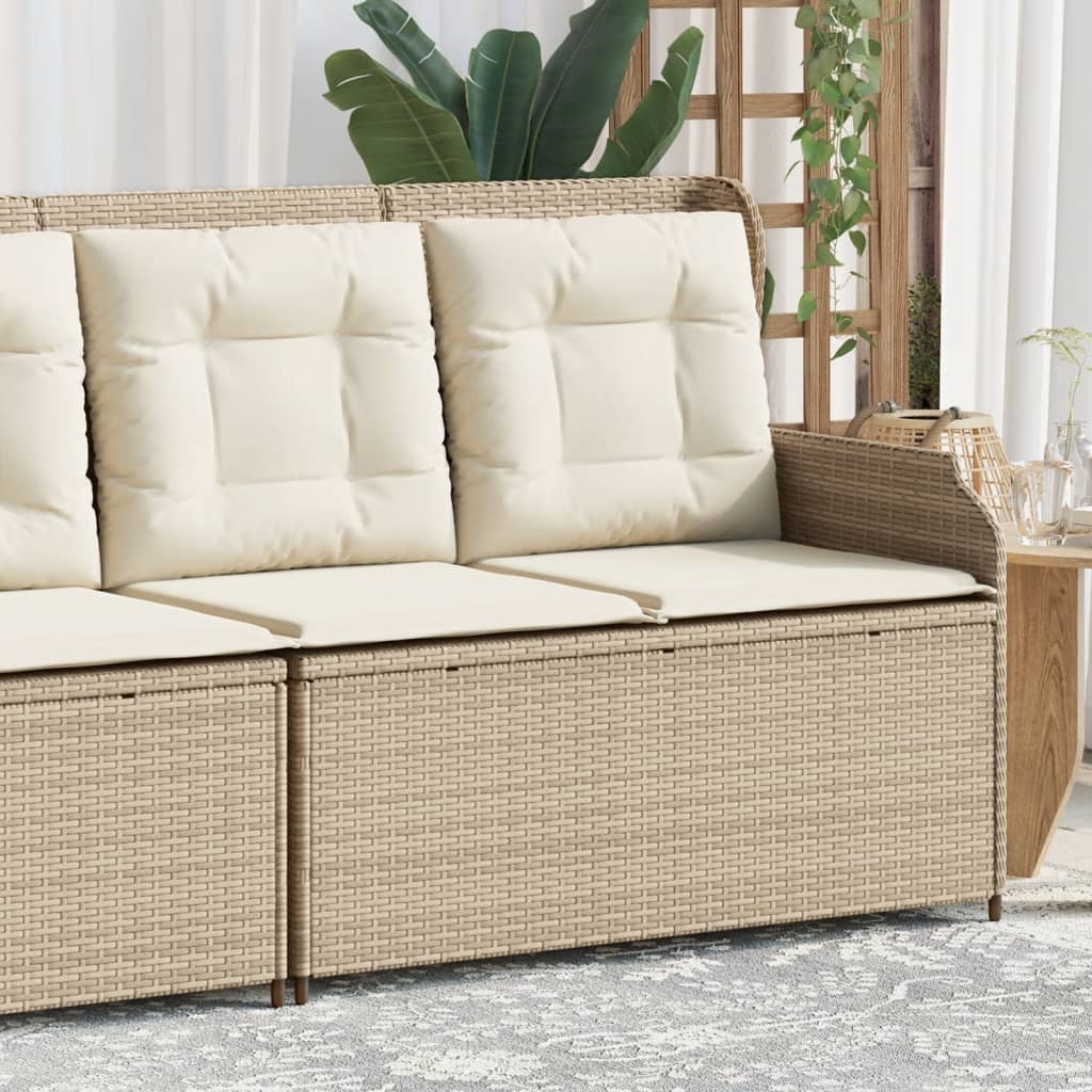 Gartenbank Verstellbar mit Kissen Beige Poly Rattan