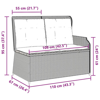 Gartenbank Verstellbar mit Kissen Hellgrau Poly Rattan