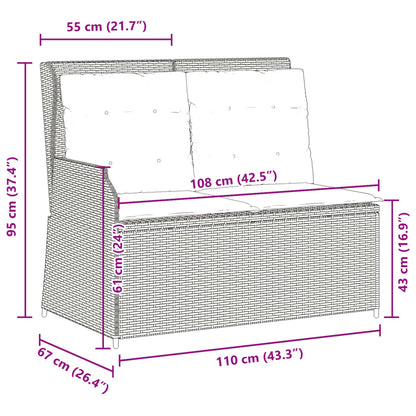 Gartenbank Verstellbar mit Kissen Braun Poly Rattan