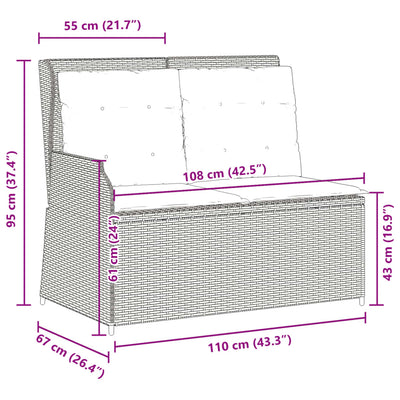 Gartenbank Verstellbar mit Kissen Braun Poly Rattan