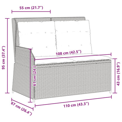 Gartenbank Verstellbar mit Kissen Grau Poly Rattan