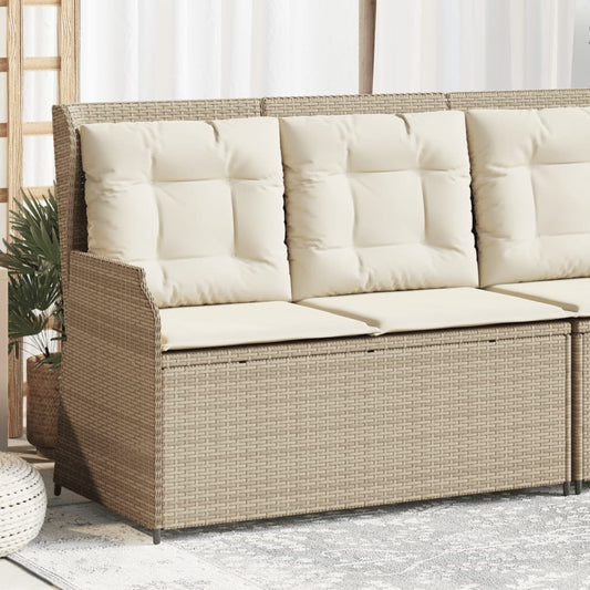 Gartenbank Verstellbar mit Kissen Beige Poly Rattan