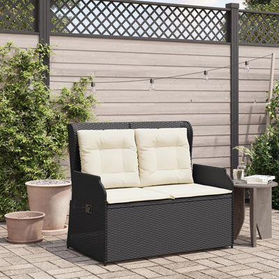 Gartenbank Verstellbar mit Kissen Schwarz Poly Rattan