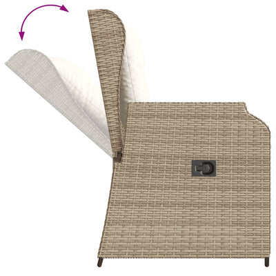 Gartenbank Verstellbar mit Kissen Beige Poly Rattan