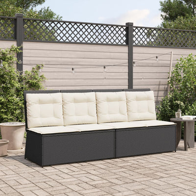 Gartenbank Verstellbar mit Kissen Schwarz Poly Rattan