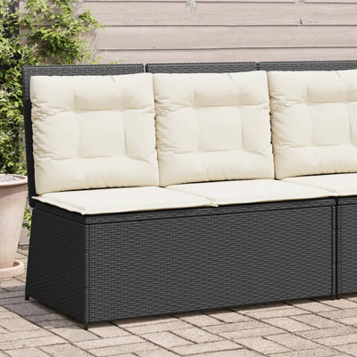 Gartenbank Verstellbar mit Kissen Schwarz Poly Rattan