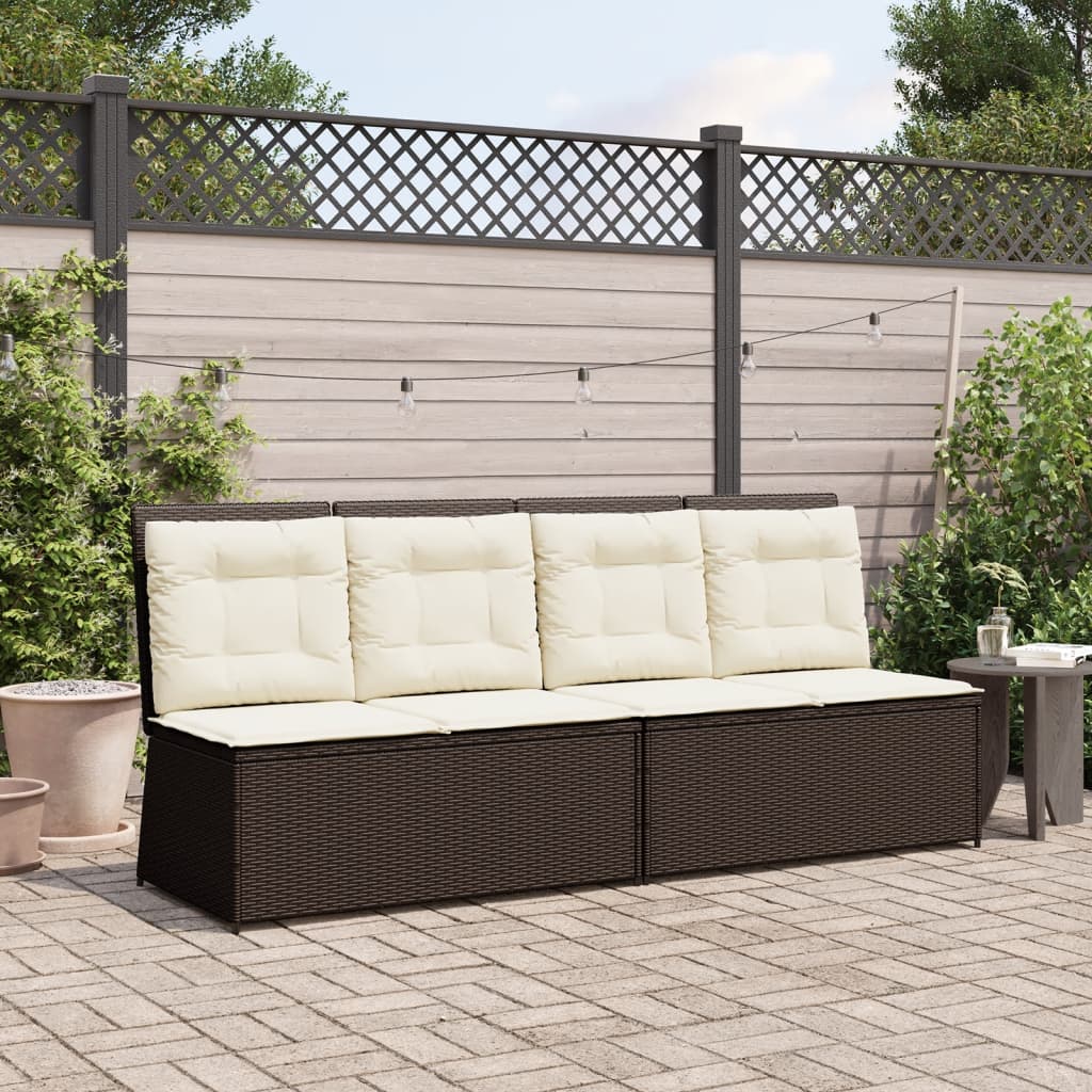 Gartenbank Verstellbar mit Kissen Braun Poly Rattan