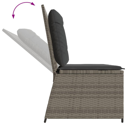 Gartenbank Verstellbar mit Kissen Grau Poly Rattan