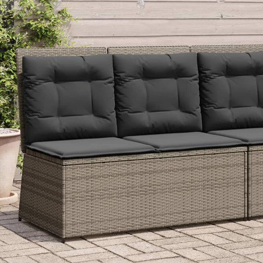 Gartenbank Verstellbar mit Kissen Grau Poly Rattan