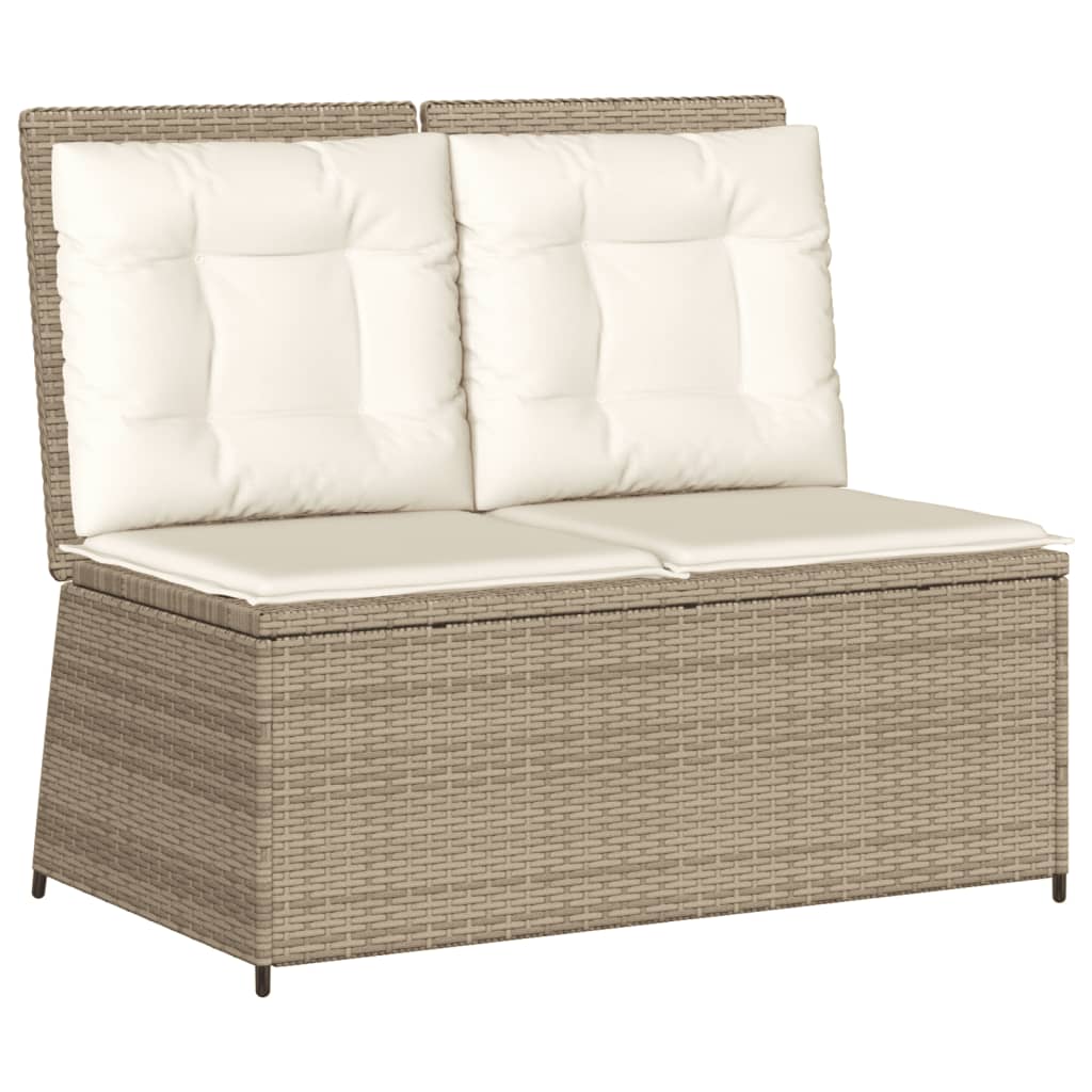 Gartenbank Verstellbar mit Kissen Beige Poly Rattan