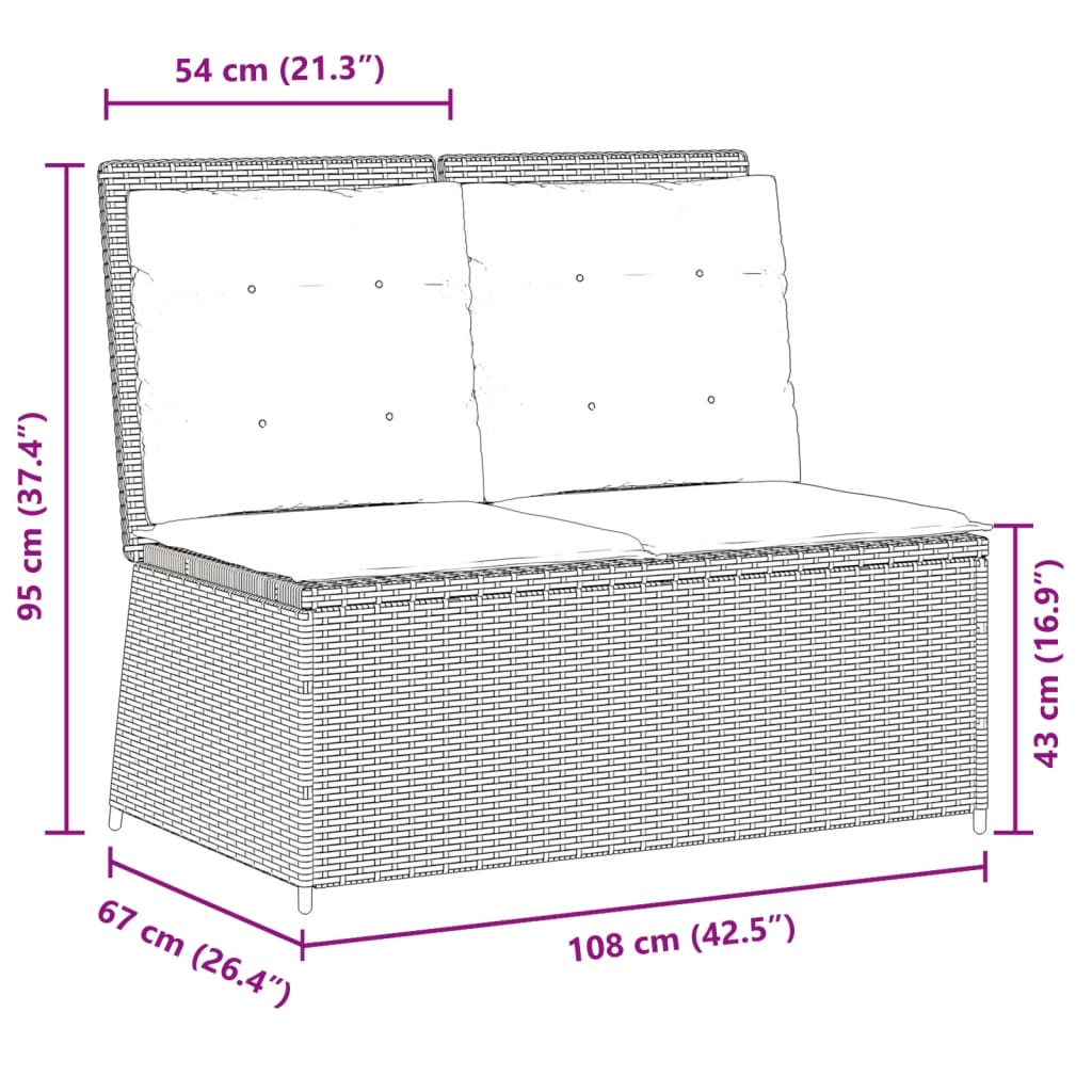 Gartenbank Verstellbar mit Kissen Hellgrau Poly Rattan