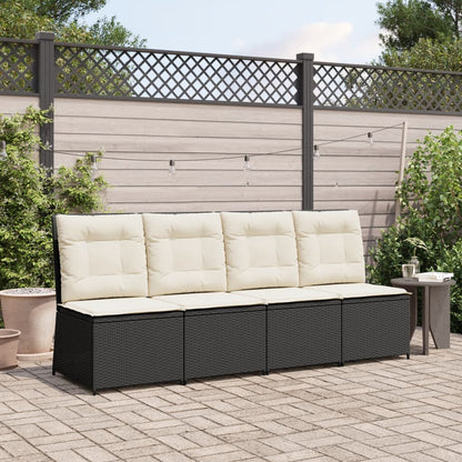 Gartensessel mit Liegefunktion und Kissen Schwarz Poly Rattan