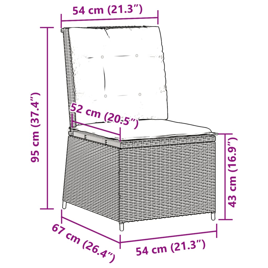 Gartensessel mit Liegefunktion und Kissen Schwarz Poly Rattan