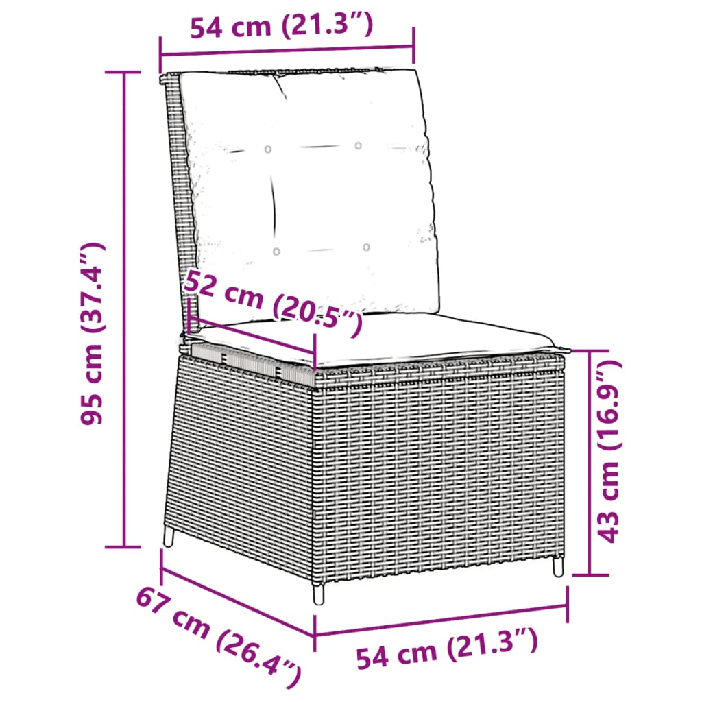 Gartensessel mit Liegefunktion und Kissen Braun Poly Rattan