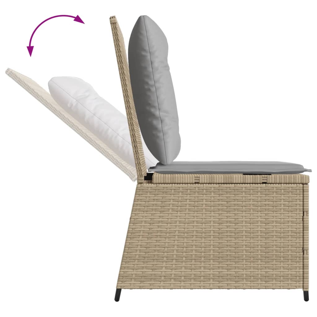 Gartensessel mit Liegefunktion und Kissen Beige Poly Rattan