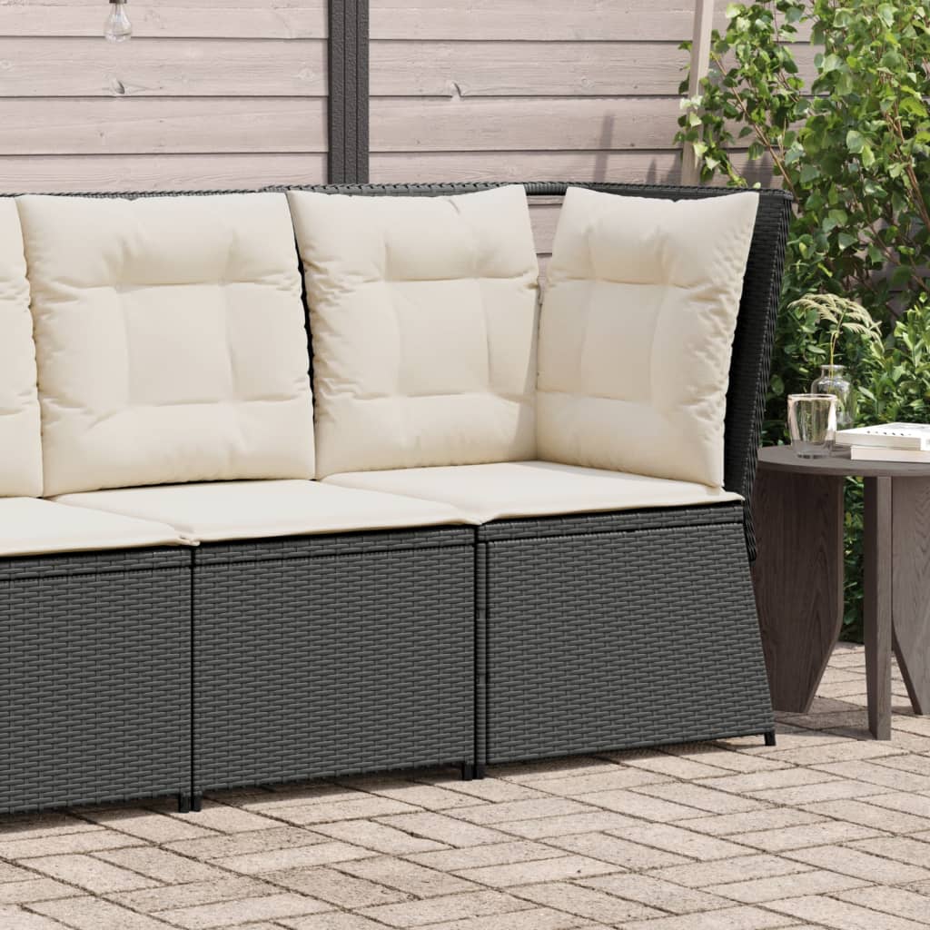 Garten-Ecksofa mit Kissen Schwarz Poly Rattan