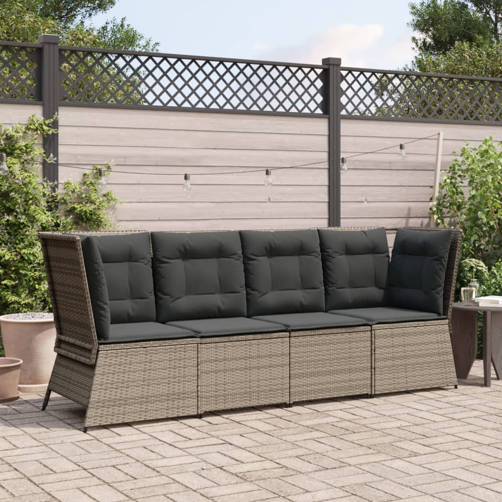 Garten-Ecksofa mit Kissen Grau Poly Rattan