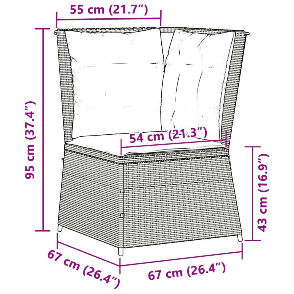 Garten-Ecksofa mit Kissen Hellgrau Poly Rattan