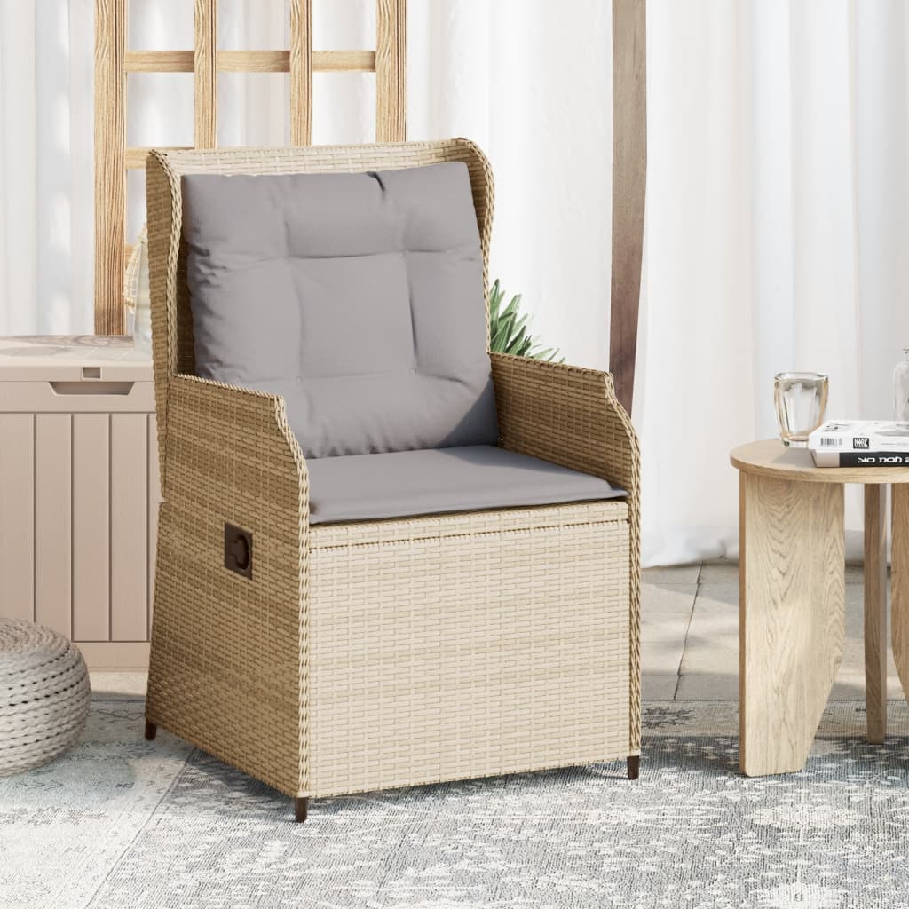 Gartensessel mit Kissen 2 Stk. Verstellbar Beige Poly Rattan