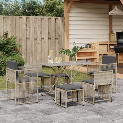 7-tlg. Garten-Essgruppe mit Kissen Hellgrau Poly Rattan