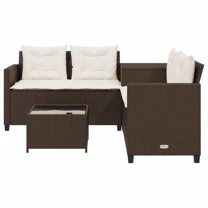 Gartensofa in L-Form mit Tisch und Kissen Braun Poly Rattan