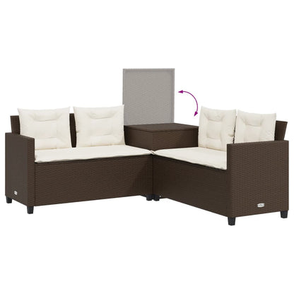 Gartensofa in L-Form mit Tisch und Kissen Braun Poly Rattan