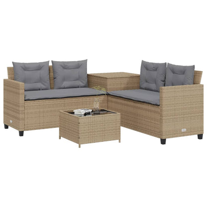 Gartensofa in L-Form mit Tisch und Kissen Beige Poly Rattan