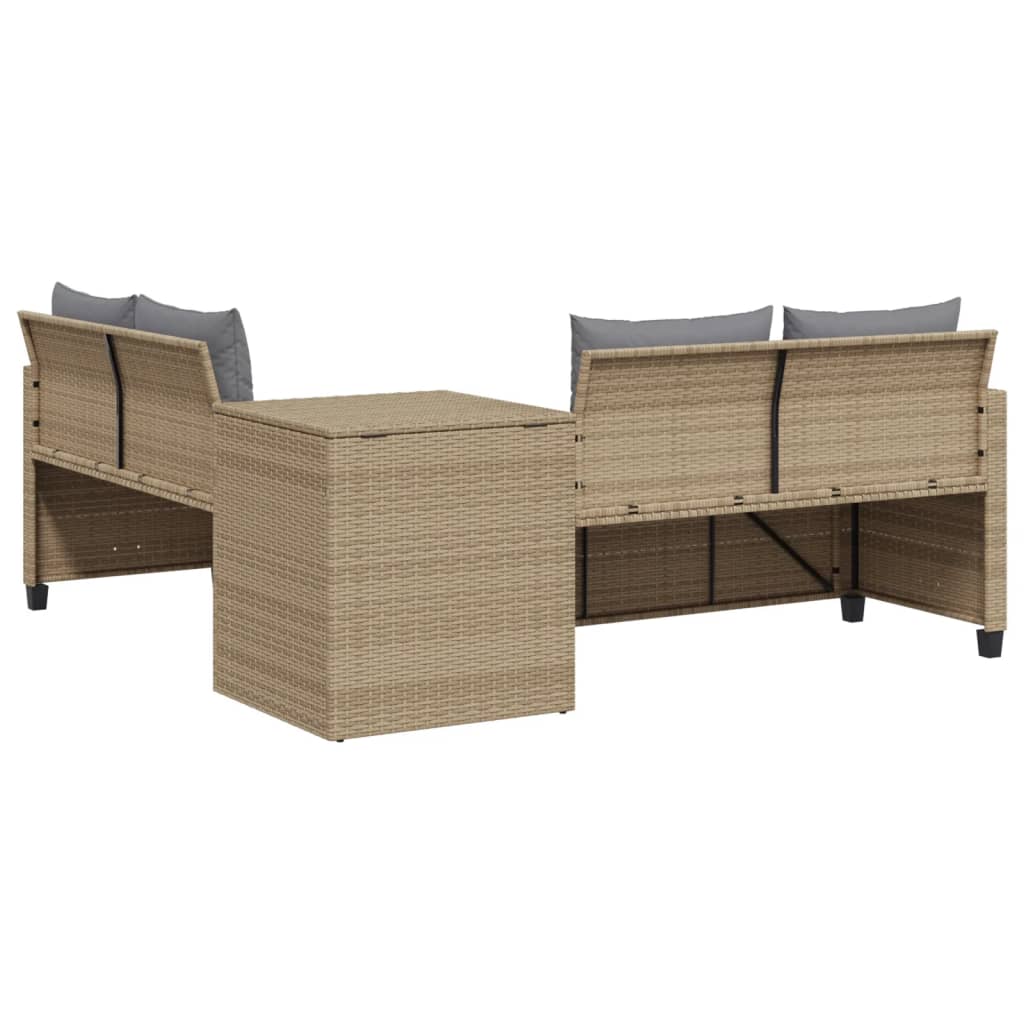 Gartensofa in L-Form mit Tisch und Kissen Beige Poly Rattan