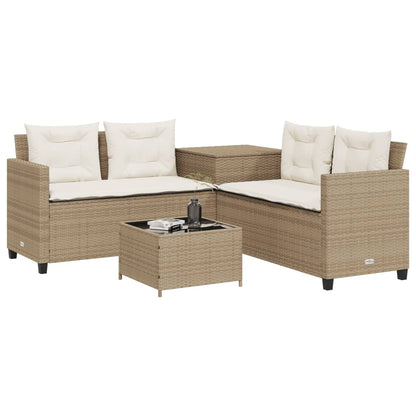 Gartensofa in L-Form mit Tisch und Kissen Beige Poly Rattan