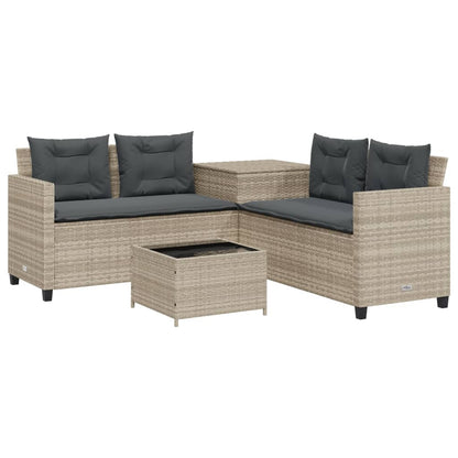 Gartensofa in L-Form mit Tisch und Kissen Hellgrau Poly Rattan