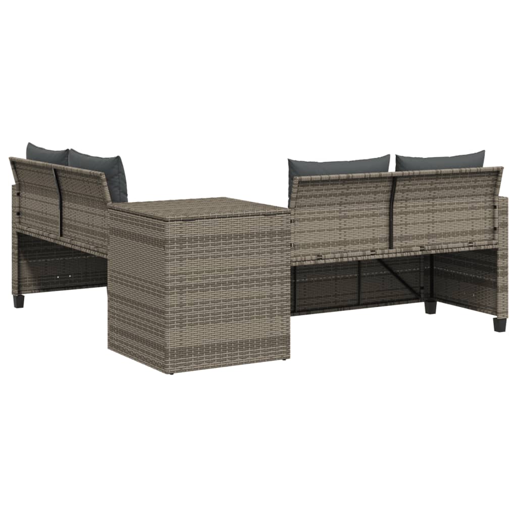 Gartensofa in L-Form mit Tisch und Kissen Grau Poly Rattan