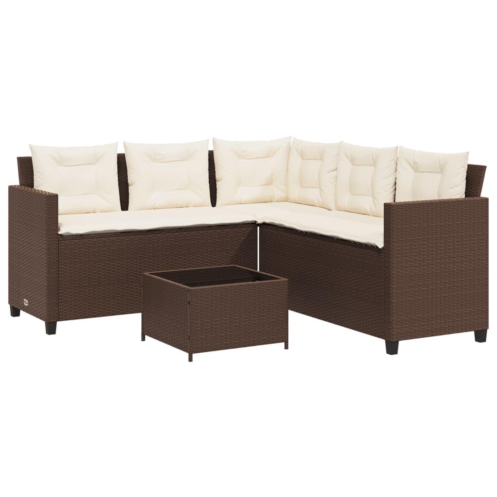 Gartensofa in L-Form mit Tisch und Kissen Braun Poly Rattan