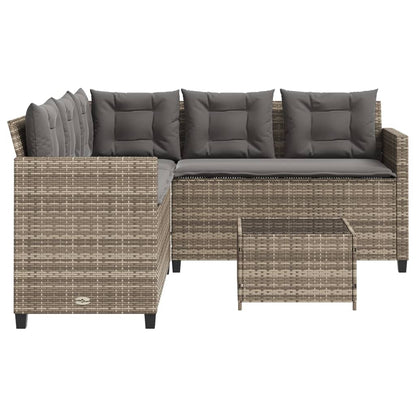 Gartensofa in L-Form mit Tisch und Kissen Grau Poly Rattan