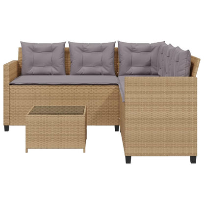 Gartensofa in L-Form mit Tisch und Kissen Beige Poly Rattan