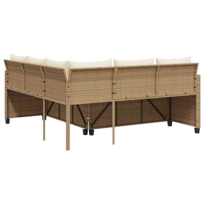 Gartensofa in L-Form mit Tisch und Kissen Beige Poly Rattan