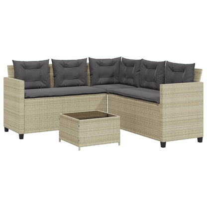 Gartensofa in L-Form mit Tisch und Kissen Hellgrau Poly Rattan